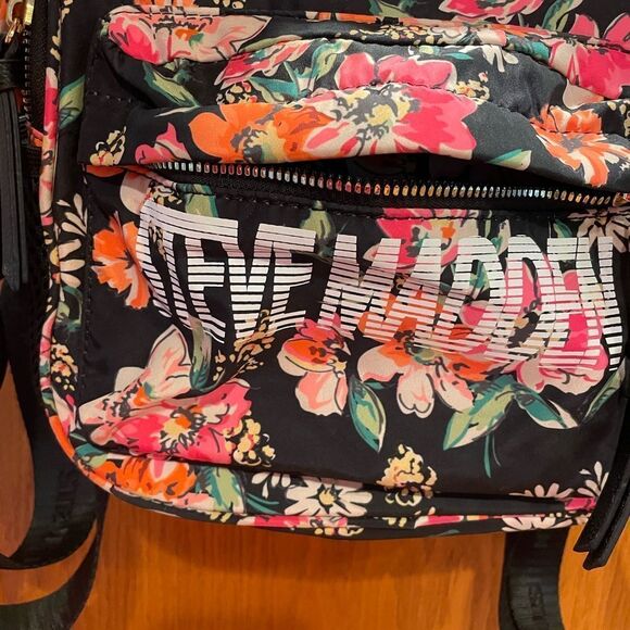 Steve Madden Black Orange and Pink Floral Print Backpack 9x10 - Picture 4 of 16